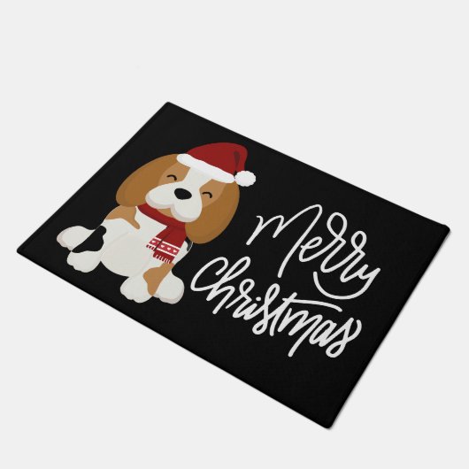 Frohe Weihnachten | Beagle Santa Claus Fußmatte (Schrägansicht)