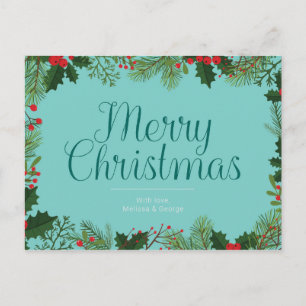 Frohe Weihnachten Beeren und Laub personalisiert Postkarte