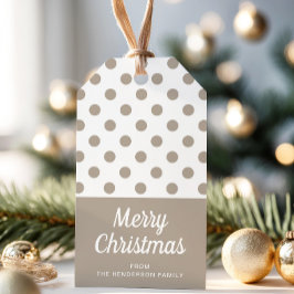 Frohe Weihnachten Beige Brown Taupe Polka Dots Geschenkanhänger