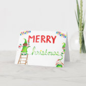 "Frohe Weihnachten" Belebte Elfen Kunst Wasserfarb Karte (Vorderseite)