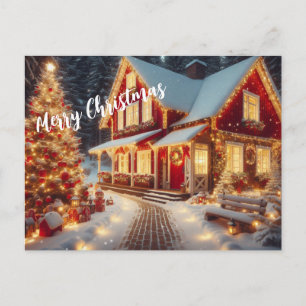 Frohe Weihnachten beleuchtete Zuhause und Weihnach Postkarte