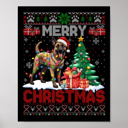 Frohe Weihnachten Belgisch Malinois Dog Lover Ugly Poster (Vorne)