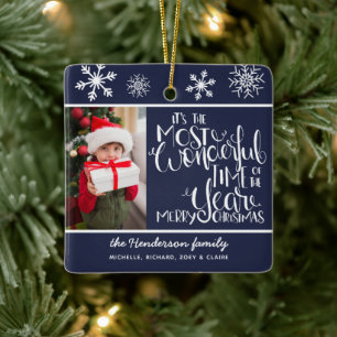 Frohe Weihnachten Benutzerdefiniertes Foto Navy Bl Keramikornament