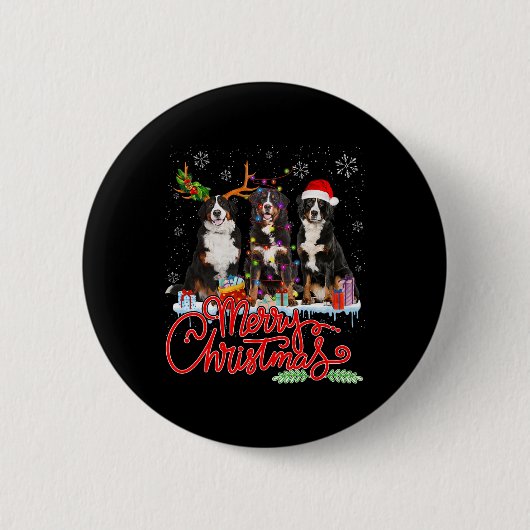 Frohe Weihnachten Bernese Berg Santa Reindeer Li Button (Vorderseite)