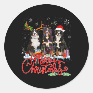 Frohe Weihnachten Bernese Berg Santa Reindeer Li Runder Aufkleber