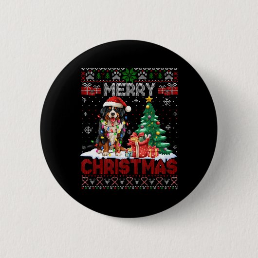 Frohe Weihnachten Bernese Mountain Dog Lover Ugly Button (Vorderseite)