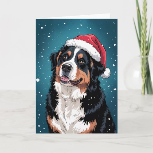 Frohe Weihnachten Bernese Mountain Hund in Santa Karte (Vorderseite)