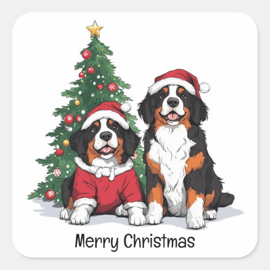 Frohe Weihnachten Bernese Mountain Hunde Quadratischer Aufkleber (Vorderseite)