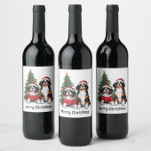Frohe Weihnachten Bernese Mountain Hunde Weinetikett (Flaschen)