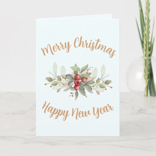 Frohe Weihnachten Berries Gold Script Custom Foto Karte (Vorderseite)