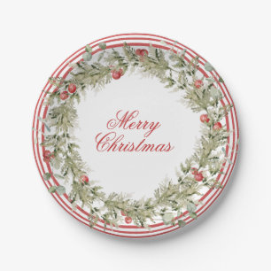 Frohe Weihnachten Berries Xmas Wreath Holiday Pappteller