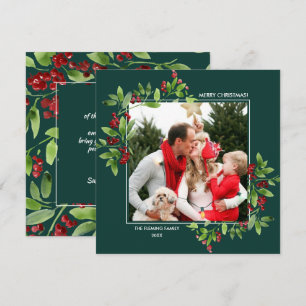 Frohe Weihnachten. Berry Branches Flat Foto Cards Einladung