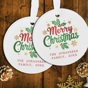 Frohe Weihnachten Berry Gold Stars Snowflakes Fami Ornament