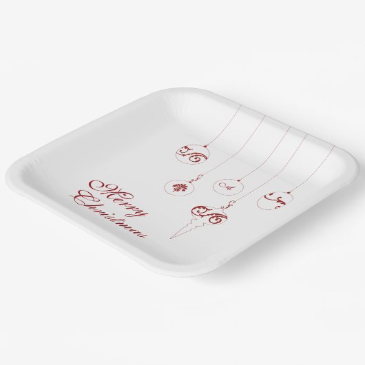 Frohe Weihnachten Berry Red Monogram Bauble Pappteller (Gewinkelt)
