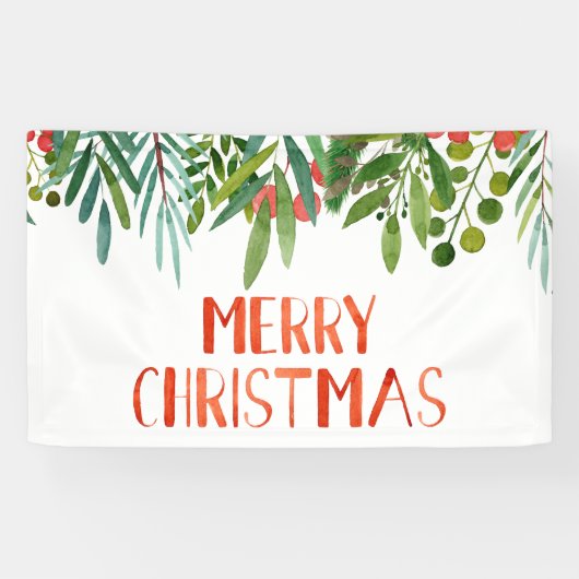 Frohe Weihnachten Berry und Branches Wasserfarbe Banner (Horizontal)