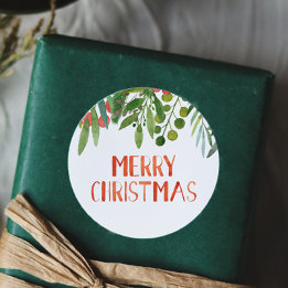 Frohe Weihnachten Berry und Branches Wasserfarbe Runder Aufkleber