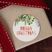 Frohe Weihnachten Berry und Branches Wasserfarbe Runder Aufkleber