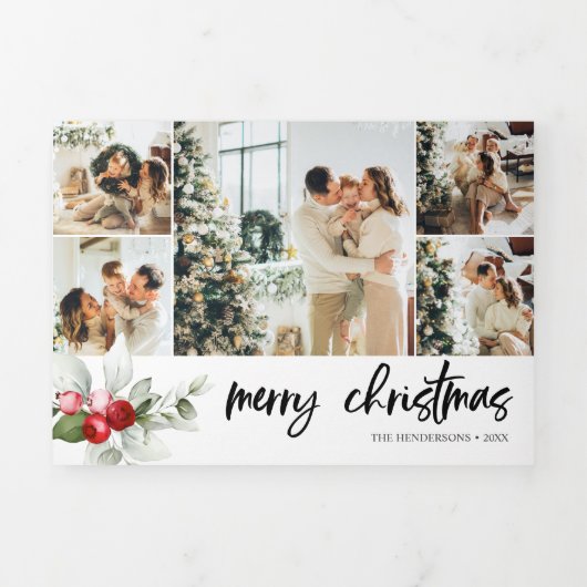 Frohe Weihnachten Berry Verlasse Foto Dreifach Gefaltete Urlaubskarte (Cover)