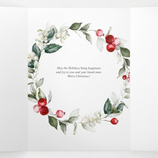 Frohe Weihnachten Berry Verlasse Foto Dreifach Gefaltete Urlaubskarte (Innenseite Mitte)