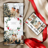 Frohe Weihnachten Berry Verlasse Foto Dreifach Gefaltete Urlaubskarte
