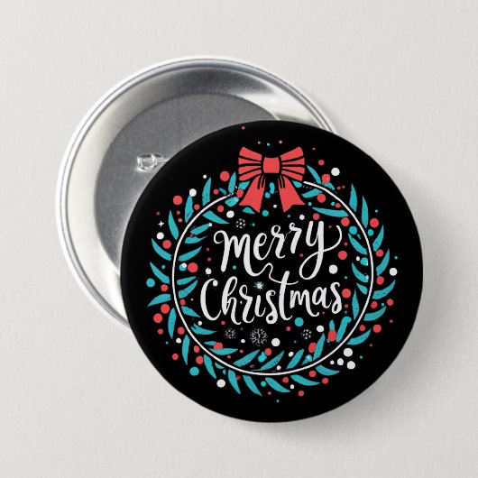 Frohe Weihnachten Berry Wreath Button (Vorne & Hinten)