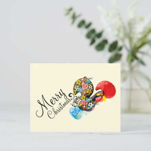 Frohe Weihnachten berühmte Hahn Barcelos Blumen06 (Stehend Vorderseite)