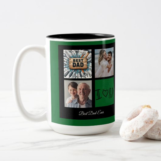 Frohe Weihnachten Bester Vater je Foto Collage Zweifarbige Tasse (Mit Donut)