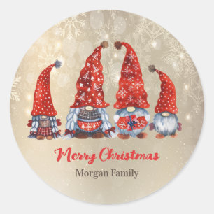 Frohe Weihnachten, bezaubernde rote Gnome Runder Aufkleber