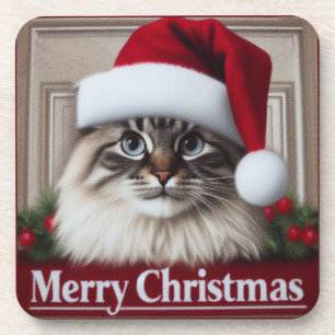 Frohe Weihnachten Birma-Katze, Xmas Santa Birma-Ka Getränkeuntersetzer