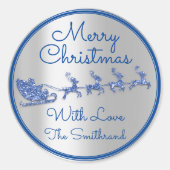 Frohe Weihnachten bis zum blauen Navy-Glitzer Sant Runder Aufkleber (Vorderseite)