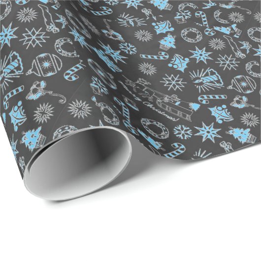 Frohe Weihnachten Black Blue Santa Symbole Geschenkpapier (Rolleneckpunkt)