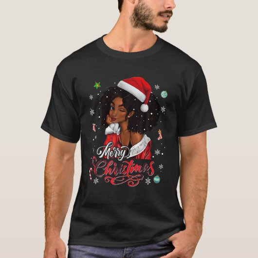 Frohe Weihnachten Black Queen Girl African Santa M T-Shirt (Vorderseite)