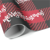 Frohe Weihnachten Black & Red Buffalo Karo Kariert Geschenkpapier (Rolleneckpunkt)