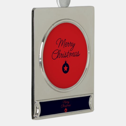 Frohe Weihnachten Black Rock Blue Classical Einzig Banner-Ornament Silber (Rechts)