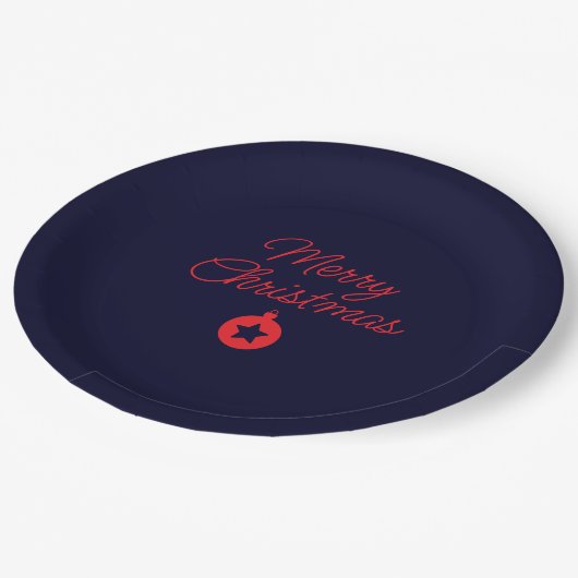 Frohe Weihnachten Black Rock Blue Classical Einzig Pappteller (Schrägansicht)