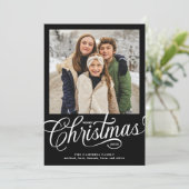 Frohe Weihnachten Black Script Familienfoto (Stehend Vorderseite)