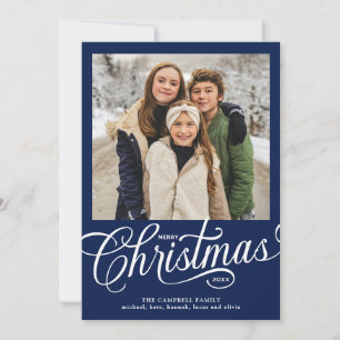 Frohe Weihnachten Blau Schrift Familienfoto