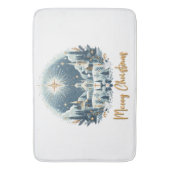 Frohe Weihnachten Blau und Gold Badematte (Vorderseite Vertikal)