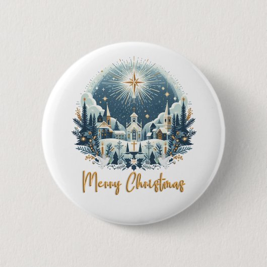 Frohe Weihnachten Blau und Gold Button (Vorderseite)