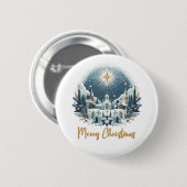 Frohe Weihnachten Blau und Gold Button (Vorne & Hinten)