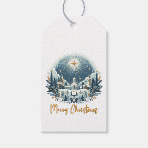 Frohe Weihnachten blau und gold Geschenkanhänger