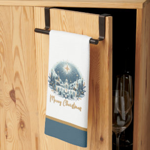 Frohe Weihnachten Blau und Gold Geschirrtuch