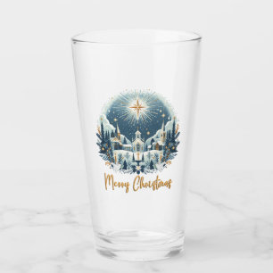 Frohe Weihnachten Blau und Gold Glas