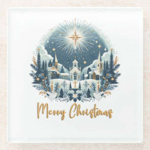 Frohe Weihnachten Blau und Gold Glasuntersetzer