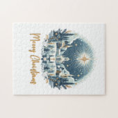 Frohe Weihnachten Blau und Gold Puzzle (Horizontal)