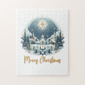 Frohe Weihnachten Blau und Gold Puzzle (Vertikal)