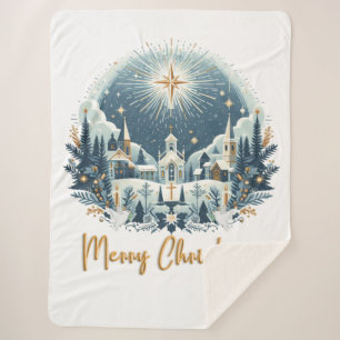 Frohe Weihnachten Blau und Gold Sherpadecke