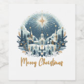 Frohe Weihnachten Blau und Gold Weinetikett (Einzelnes Label)