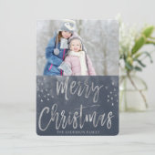 Frohe Weihnachten Blau und Silver Watercolor Foto (Stehend Vorderseite)