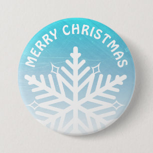 Frohe Weihnachten Blau und Weiße Schneeflocke Button